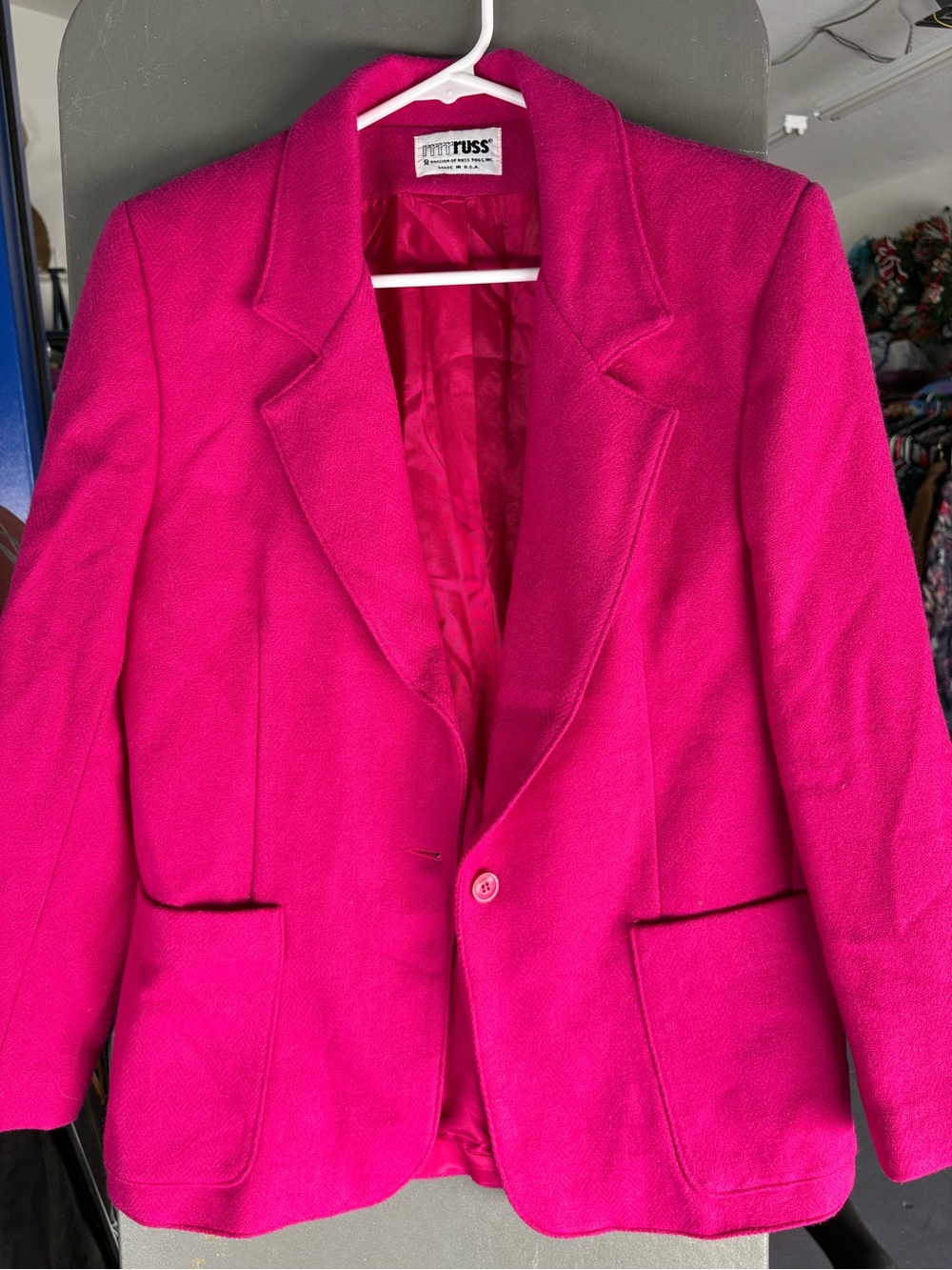 rrrrruss Women’s Pink Button Front Blazer Jacket Lined Pockets Long Sleeve M